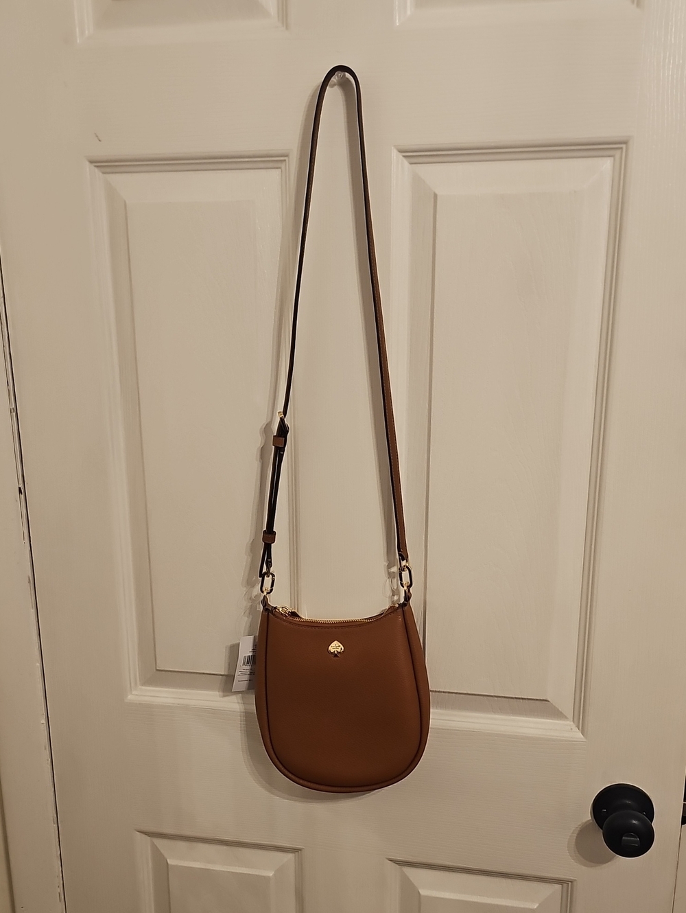 kate spade Tan Leather Saddle Crossbody with Gold Tone Logo With Matching Wallet